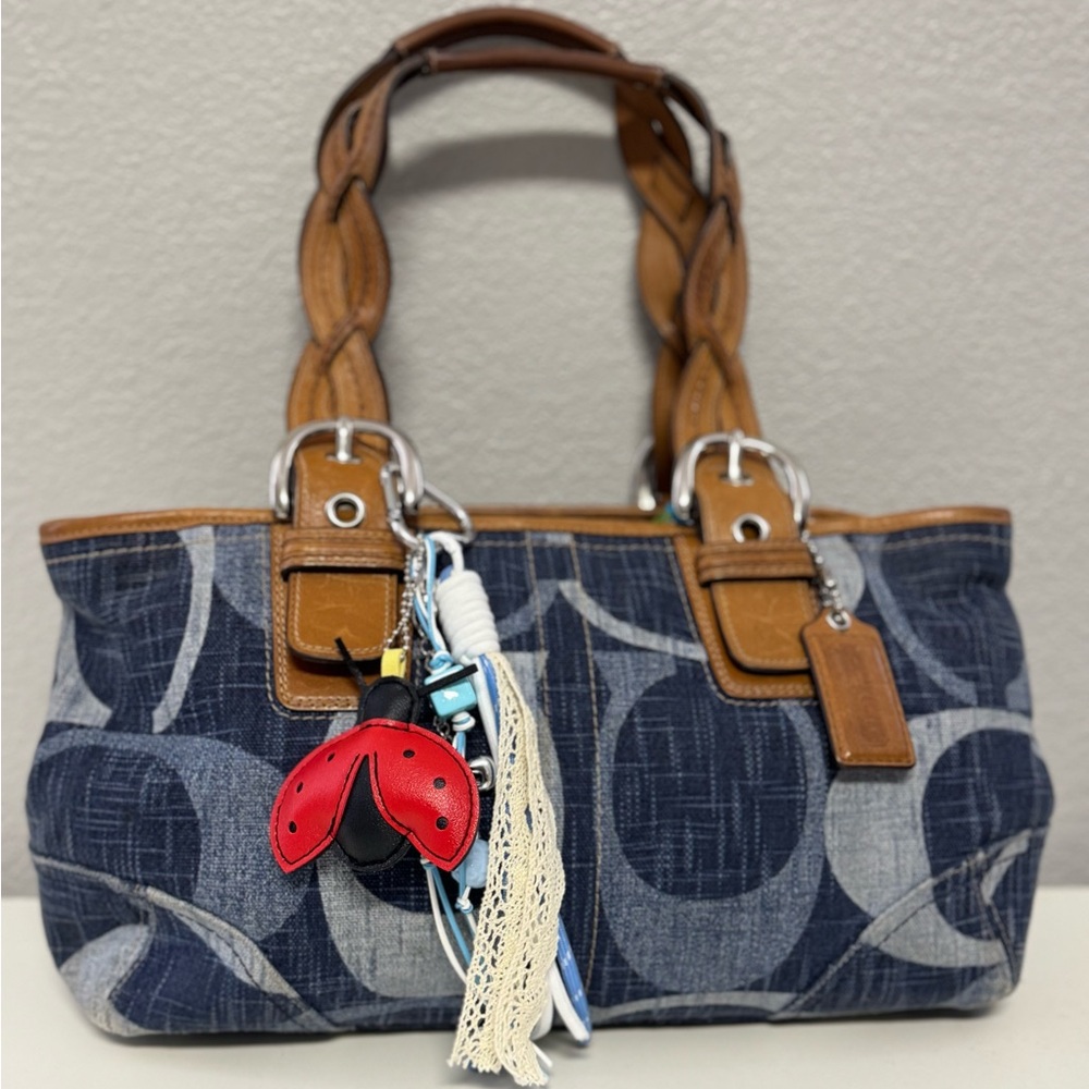 Coach Denim Signature Mini Tote Shoulder Bag #F12195 Rare Vintage - Picture 12 of 17